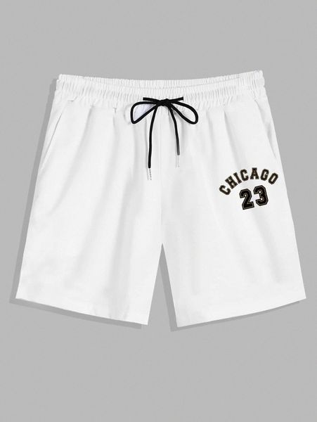 

men letter graphic drawstring waist shorts s6rz#, White;black