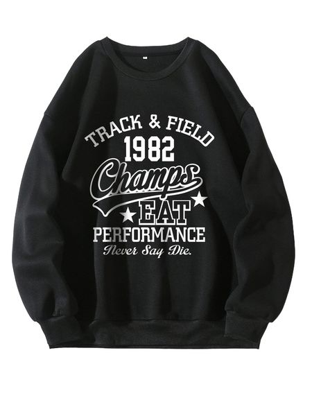 

letter graphic round neck sweatshirt e1wg#, Black