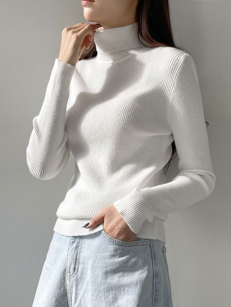 

dazy turtleneck ribbed knit sweater s7hc#, White;black