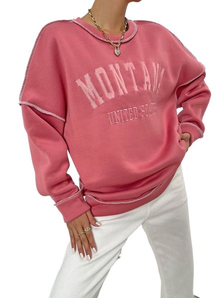 

letter embroidery stitching drop shoulder sweatshirt 920d#, Black