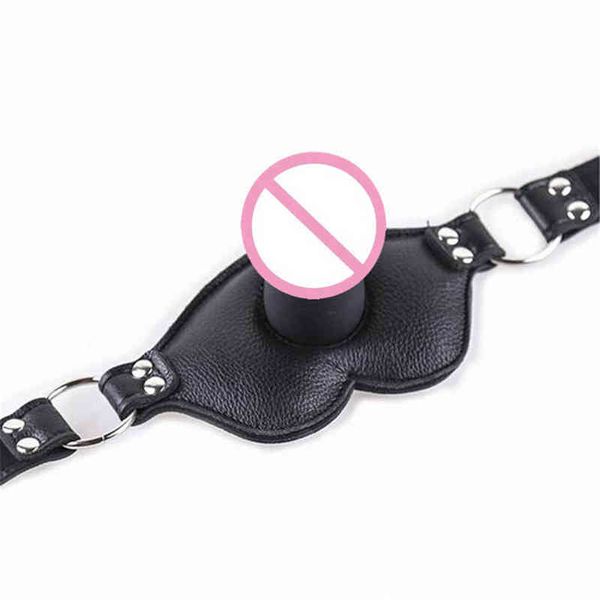 Nxy Sm Bondage Camatech Gioco per adulti Dildo imbottito in silicone Cintura bavaglio Bocca aperta Spina per pene Cinturino in pelle Cinturino su giocattolo erotico orale 220426