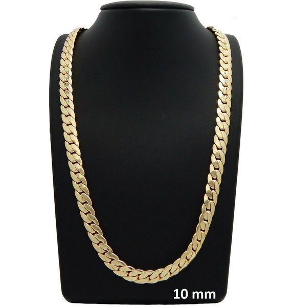 

miami cuban link chain 10mm necklace 14k yellow fine solid gold filled 24", Silver