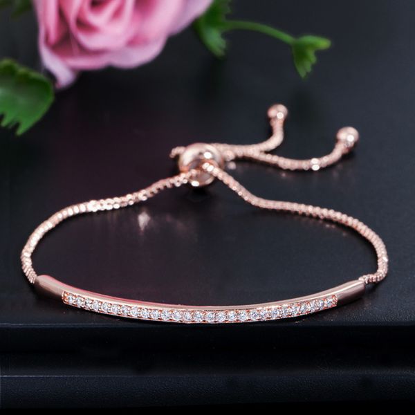 Bracelete de designer de ouro rosa de charme Pulseira de linha única ajustável 3aaa zirconia cubic moda cobre pulseiras jóias para mulheres festas do dia dos namorados presente
