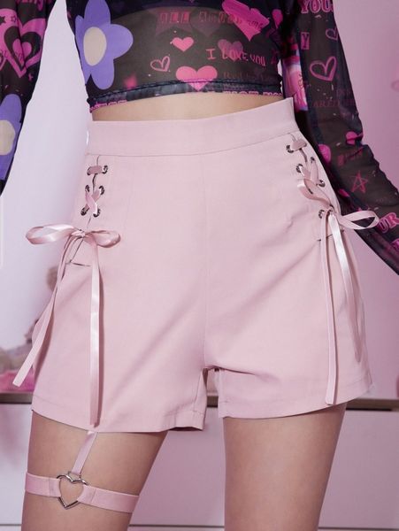 

romwe solid lace up garter shorts l9sv#, White;black