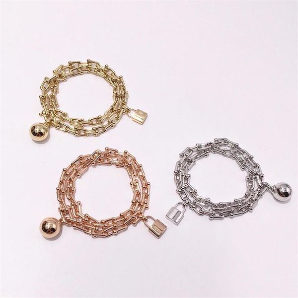 

the letter t and u shaped chain head lock head ball double circle ed titanium steel bracelet267s, Black