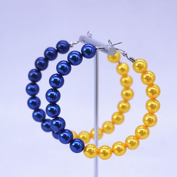 Dangle Avize Kadın Kardeşlik Servisi Hediyesi Özelleştir Mavi Sarı İnci 100 YRS Hediyelik Sigma Gama Küpe Lady Soror Ear Ring Jewe