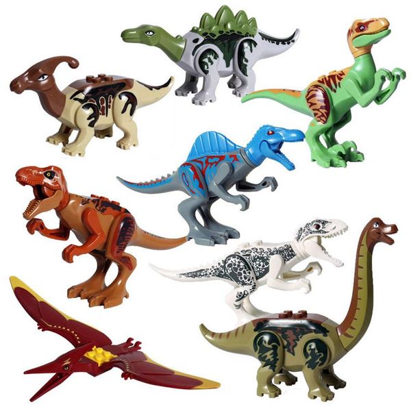 

educational 8 pcs lot jurassic dinosaur world t-rex raptor tricera action figure big size building blocks toy for children237p