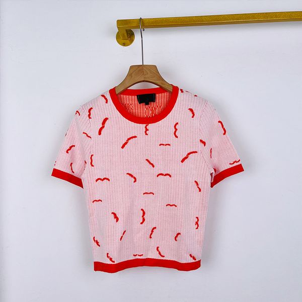 

530 l 2022 runway summer brand same style sweater crew neck short sleeve pink blue yellow t shirt women's sweaters xue, White;black