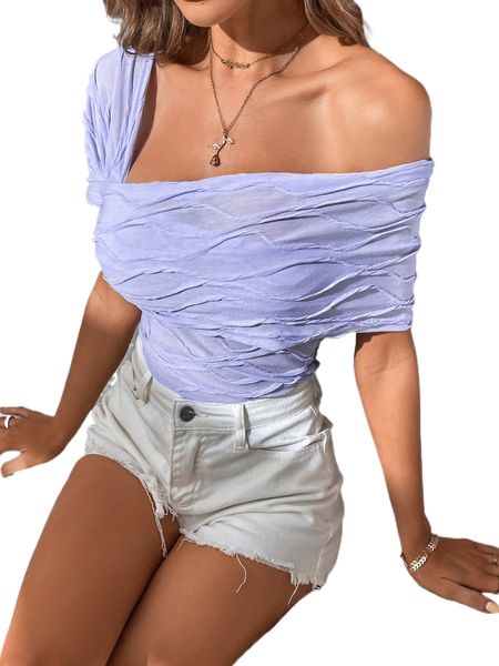 

solid asymmetrical neck textured 500b#, White