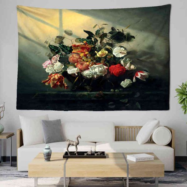 Pintura de arte Tapestry flor estática sala de óleo de fundo parede boho carpete decoração de casa bom es presente j220804