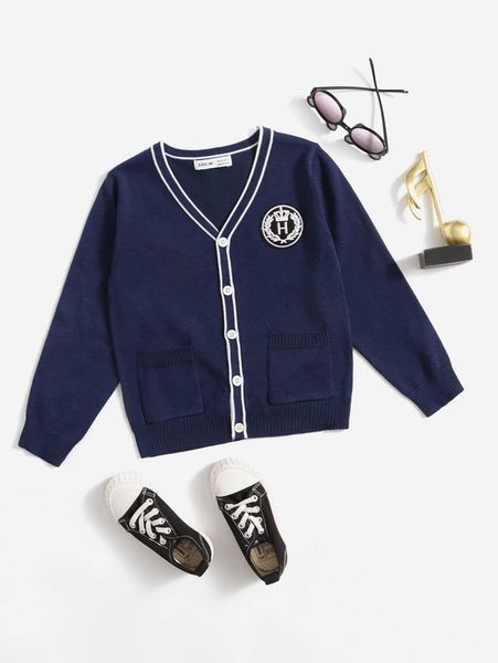 

toddler boys button front patched dual pocket cardigan she, Blue