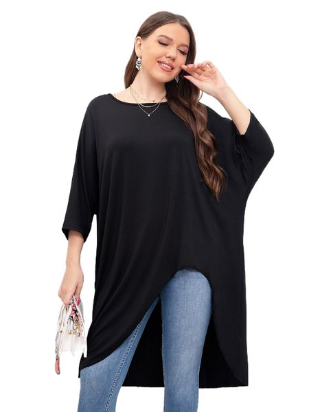 

plus asymmetrical hem t-shirt b7pv#, Black