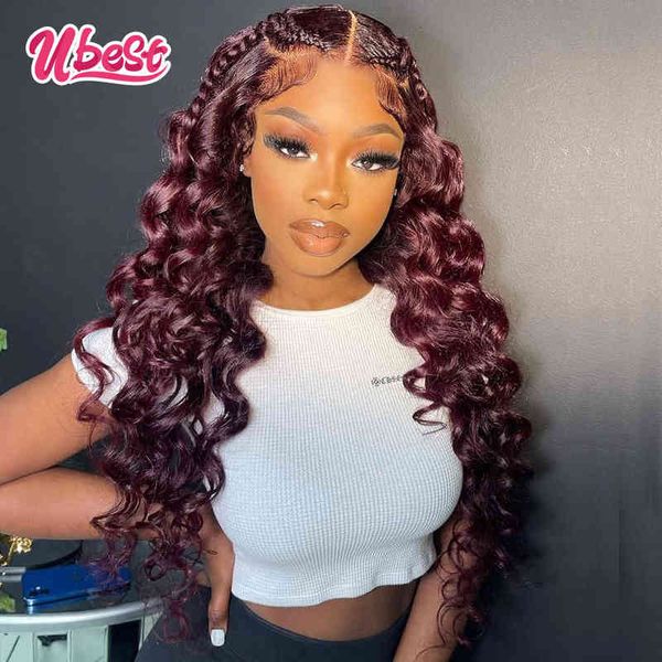 

u99j loose deep wave wig 13x4 lace frontal wig pre plucked remy hair burgundy 30 inch deep wave 13x6 frontal human hair wig 220719, Black