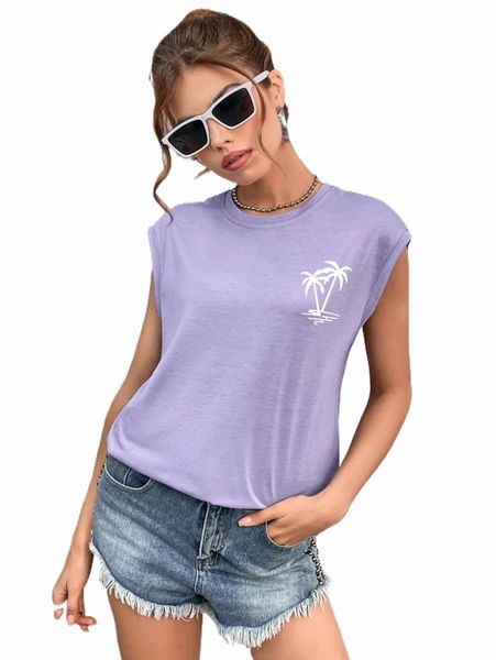 

tropical print round neck tank 69w3#, White