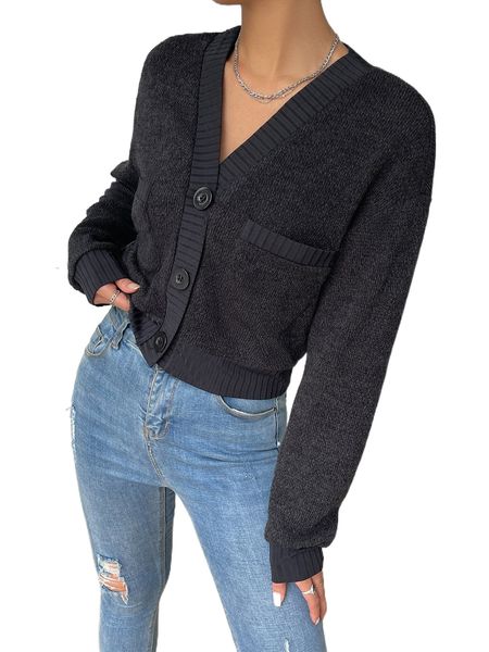 

drop shoulder pocket patched jacket d8o3#, Black;brown