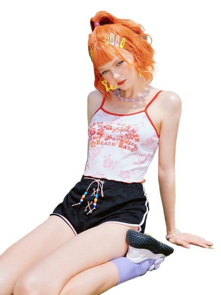 

romwe y2k revival slogan floral crop ringer cami b2pj#, White