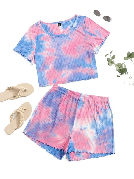 

plus lettuce trim rib-knit tee & shorts h4kz#, Black