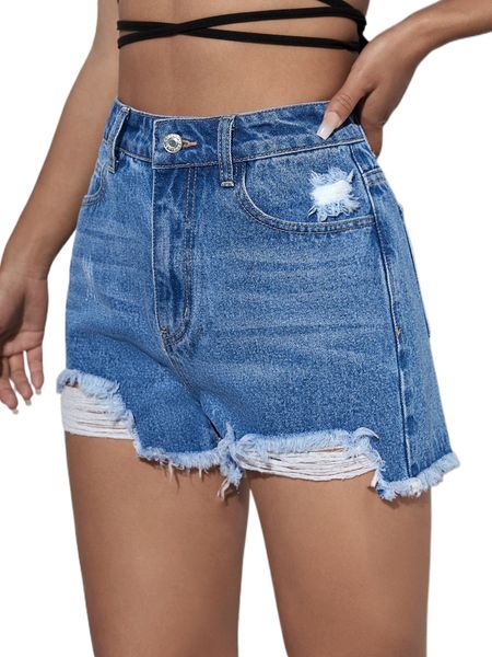 

high waist ripped raw hem denim shorts e3xc#, White;black