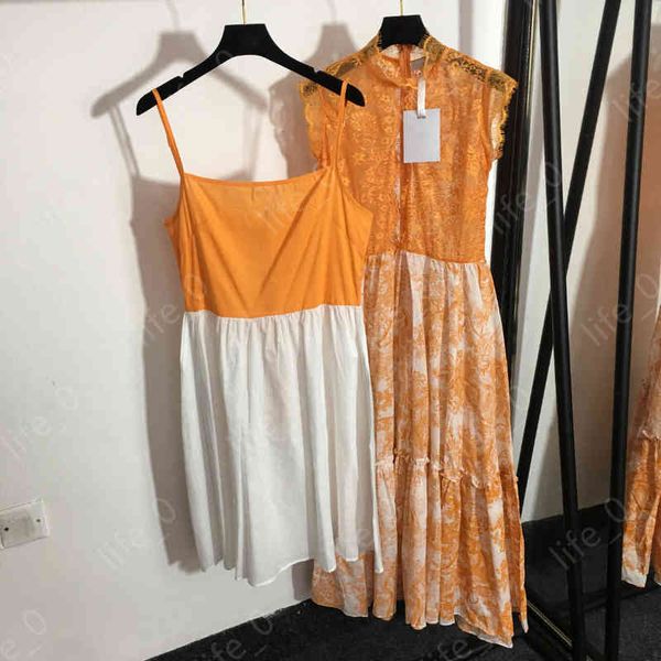 

designer womens dresses fashion logo print belt inner two-piece casual dress luxury women lace stitching waist vest dress, Black;gray