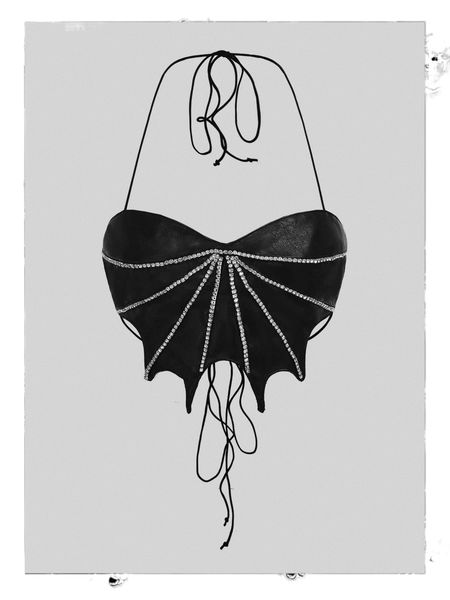 

rhinestone tie backless bandana halter s7gd#, White