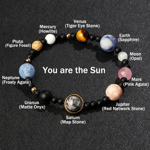 Galaxy Sonnensystem Armband Männer Universum Neun Planeten Naturstein Sterne Erde Mond Armbänder für Frauen Mode Paar Schmuck