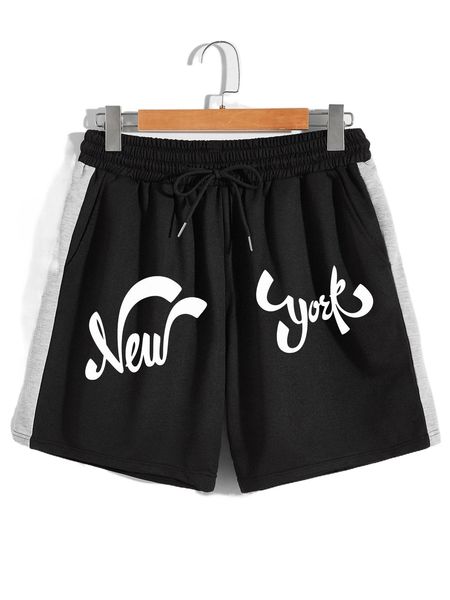 

men letter graphic drawstring waist shorts w3ui#, White;black