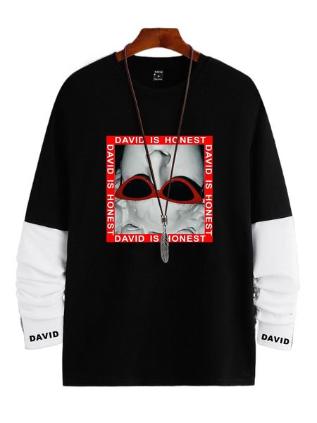 

men figure & slogan graphic 2 in 1 tee s2ji#, White;black