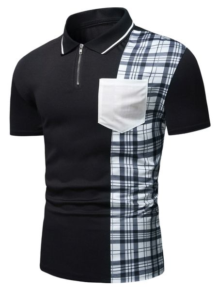 

men plaid quarter zipper polo shirt a82s#, White;black
