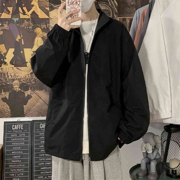 

spring new black white loose jackets men's street windbreaker zipper jackets coats men's casual outwear 4xl 5xl 210412, Black;brown