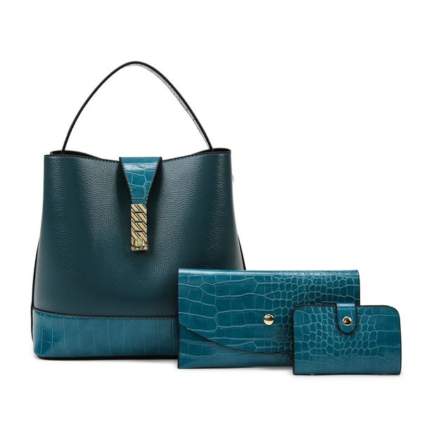 Borse a tracolla in pelle all'ingrosso borsa a secchiello retrò in tre pezzi di grande capacità elegante borsa da donna con modello in pietra Joker blu portamonete per cellulare moda 8099 #