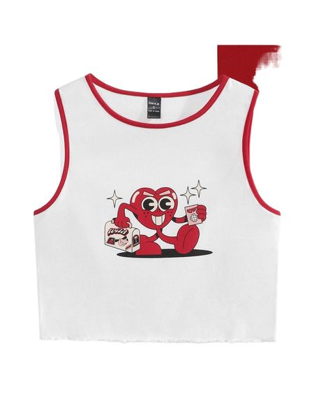 

x antonay cartoon graphic contrast binding crop tank c4ow#, White