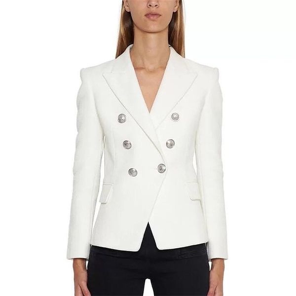 

fashion 2020 designer blazer women s silver lion buttons double breasted blazer jacket lj201021, White;black