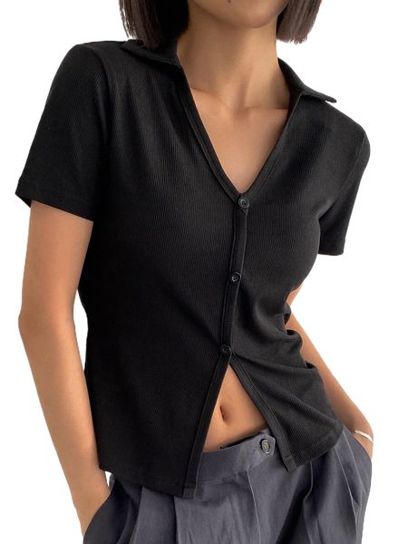 

dazy ribbed knit button front tee q1gs#, White