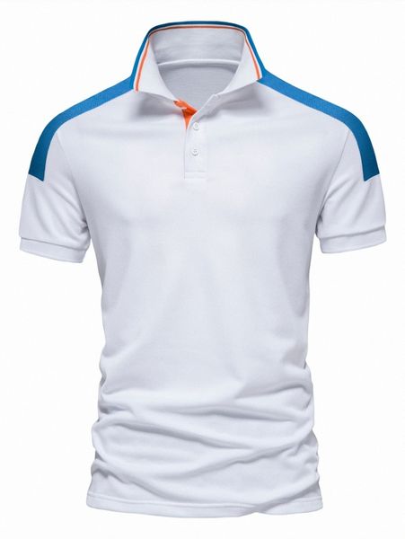 

men contrast side seam polo shirt 78pk#, White;black