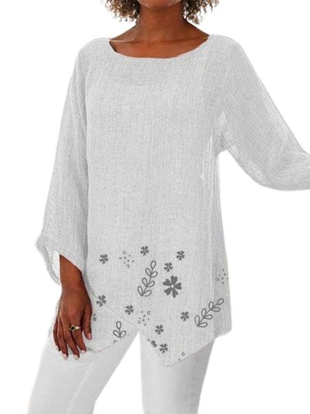 

2020 europe and the united states cross-border autumn and summer new women's small flower digital printing crew neck long sleeve pullov, White