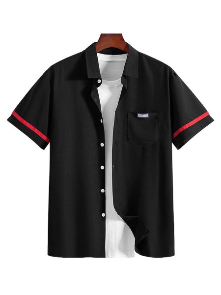 

men letter patched detail contrast tape shirt without tee h9nx#, White;black