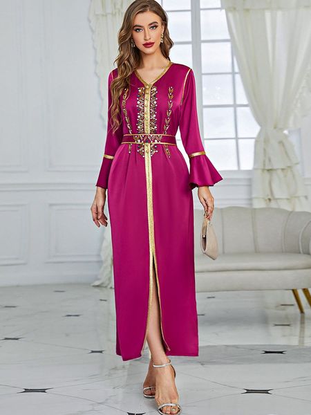 

ramadan eid mubarak kaftan satin abaya dubai arabic turkey islam hijab muslim long evening dress for women robe de soiree femme, Red