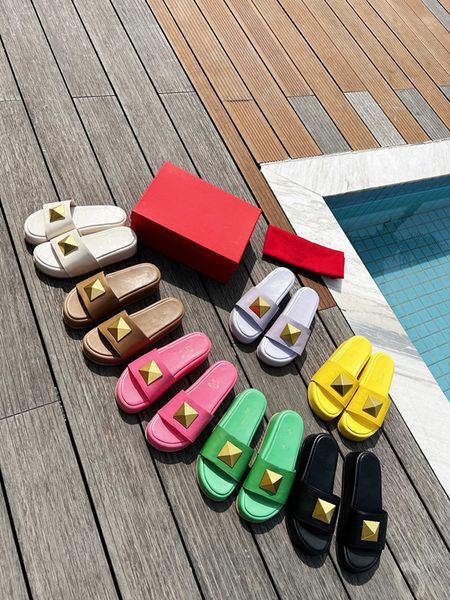 

new summer designer seaside beach slippers rivets casual double strap sandals women's flip-flops, Black