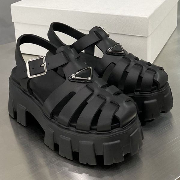 

2022 designer women sandals spring and summer new foam rubber sandals leather woven upper macaron color platform gear colors sandal, Black