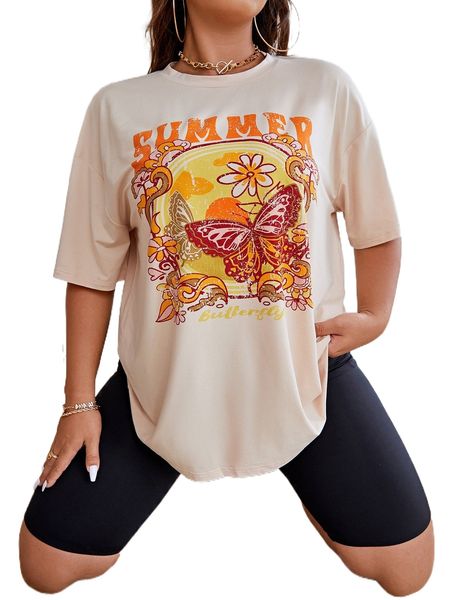 

plus butterfly & letter graphic drop shoulder tee y4u3#, Black