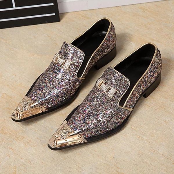 Faashion Luxus Glitzernde Pailletten Spitzschuh Casual Party Schuhe Herren Loafer Slip On Schuhe Herren Nachtclub Bars Arbeitsschuhe Größe 46