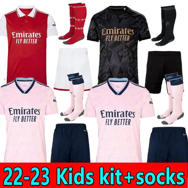 

kids kit socks soccer jersey home away 22 23 gunners odegaard g.jesus smith thomas pepe saka tierney henry willian smith rowe 2022 2023 foot, Black