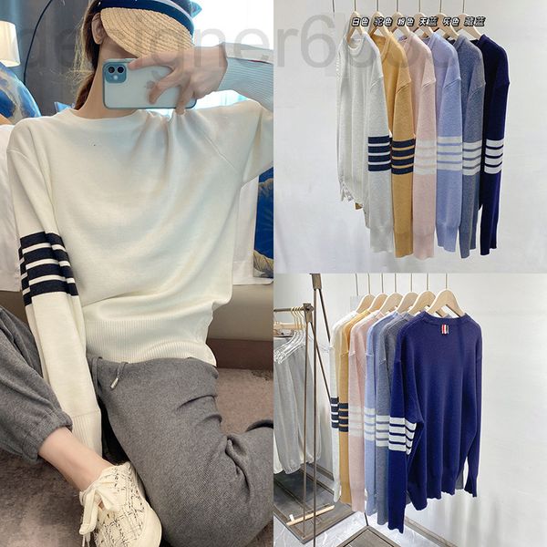 

women's knits & tees designer sweet bean tb pullover early spring loose round neck printed long sleeved sweater looks thin and versatil, White