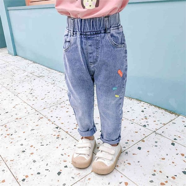 

baby girl jeans floral pattern jeans for girls spring autumn kids jeans girls casual style kid clothes 210412, Blue