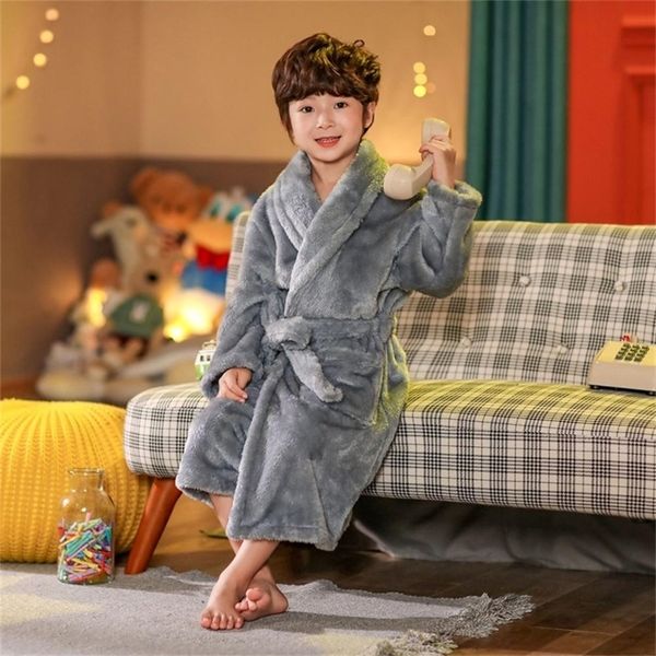 

delivery children clothes winter boy girl pajama flannel robe baby bathrobe home clothes 3-12year lj201216, Blue;red