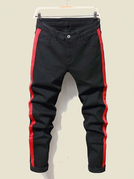 

men contrast side seam jeans n4kh#, Blue