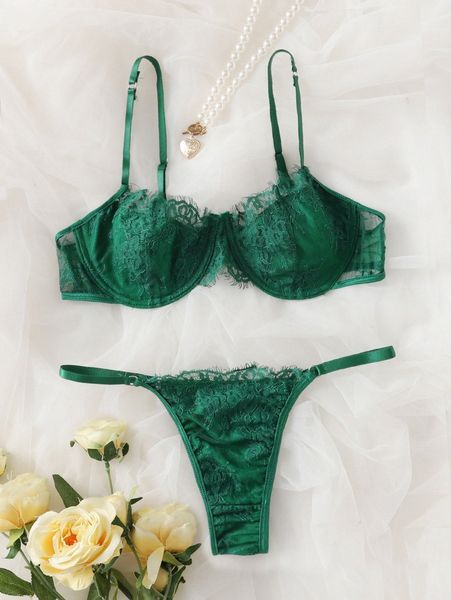 

floral eyelash lace underwire lingerie set c1h2#, Black;red