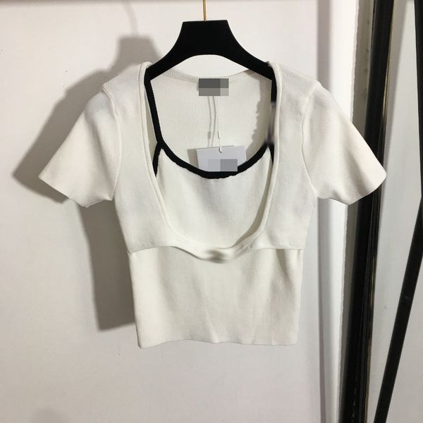 

306 2022 runway spring brand same style sweater striped short sleeve crew neck white black pullover fashion clothes womens meiyi