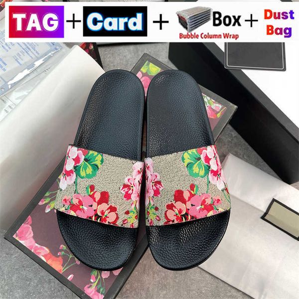 

designer slippers men women slides summer cool beach luxury slide with original box dust bag platform shoes fashion floral leather rubbers, Black