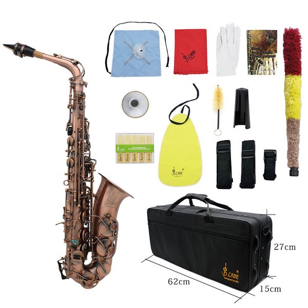

red bronze bend eb e-flat alto saxophone sax abalone shell key carve pattern with case gloves cleaning straps brush